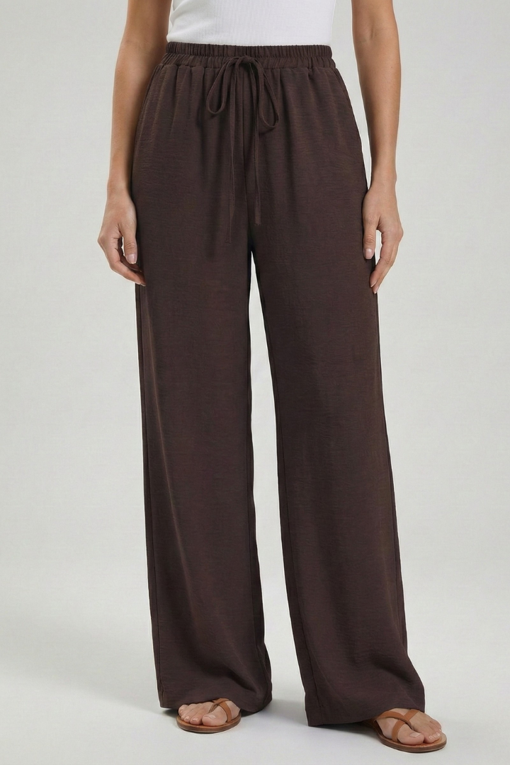 Catherine Palazzo Trousers with Drawstring Waist and Side Pockets