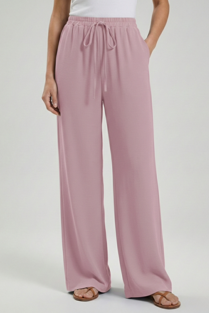 Catherine Palazzo Trousers with Drawstring Waist and Side Pockets