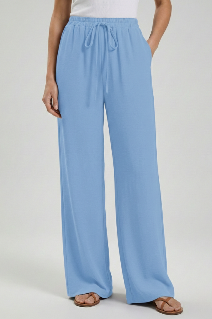 Catherine Palazzo Trousers with Drawstring Waist and Side Pockets