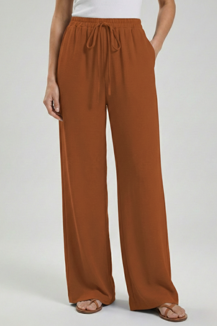 Catherine Palazzo Trousers with Drawstring Waist and Side Pockets