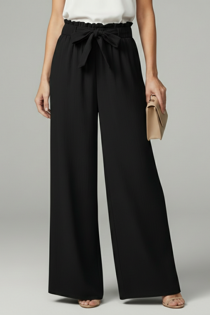 Charlotte Palazzo Trousers with Tie Belt and Wide Legs