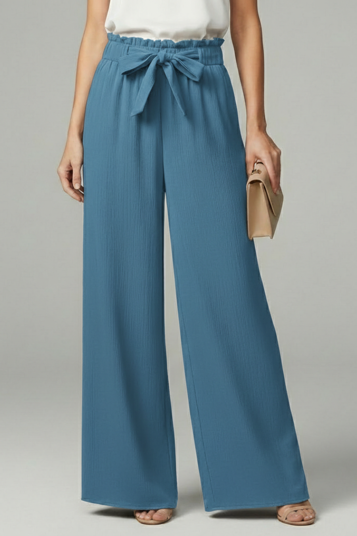 Charlotte Palazzo Trousers with Tie Belt and Wide Legs