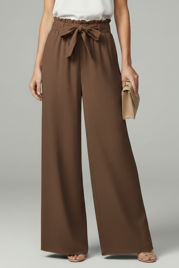 Charlotte Palazzo Trousers with Tie Belt and Wide Legs