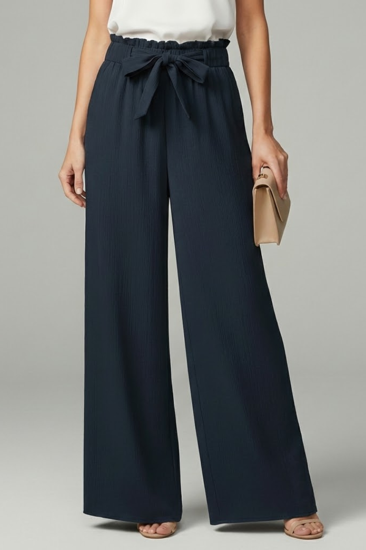 Charlotte Palazzo Trousers with Tie Belt and Wide Legs