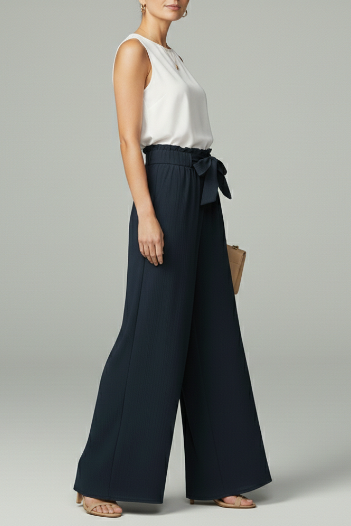 Charlotte Palazzo Trousers with Tie Belt and Wide Legs
