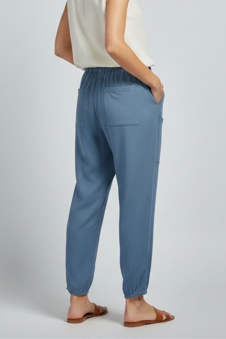Amelia Trousers with Drawstring Waist and Button Hem