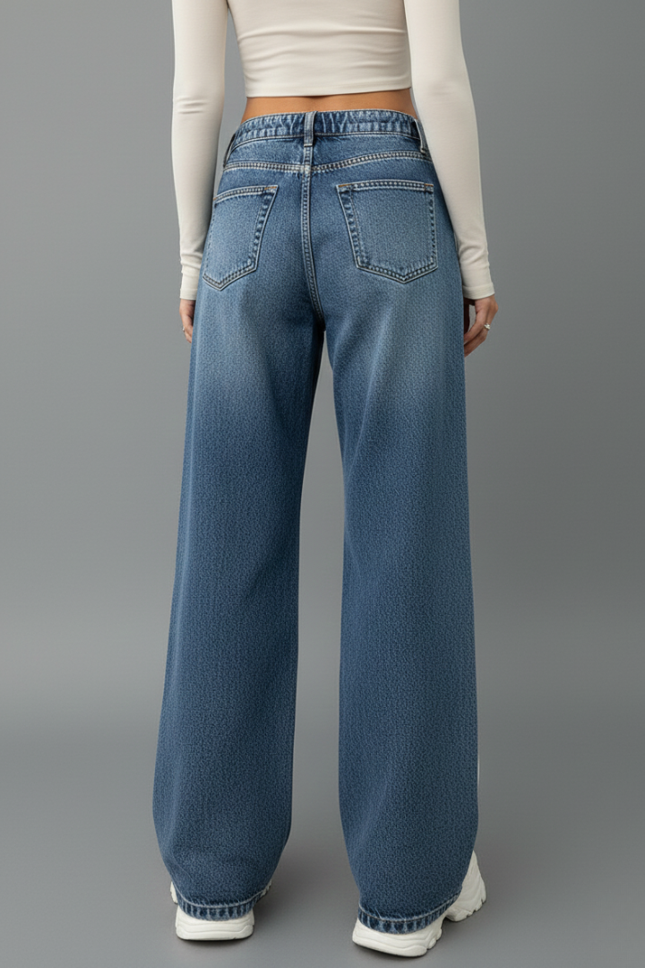 Harper Relaxed Wide-Leg Denim Jeans with Drawstring Detail