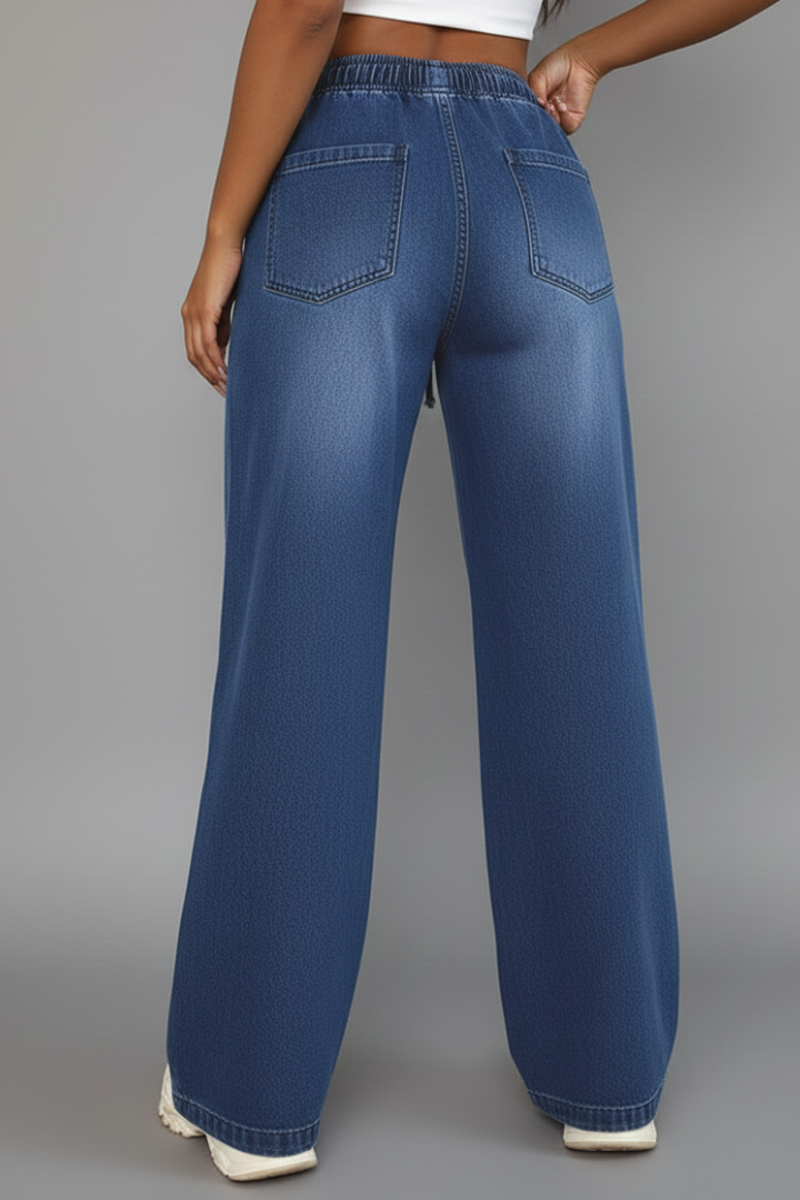 Chloe Casual Wide-Leg Trousers with Drawstring Waist and Patch Pockets