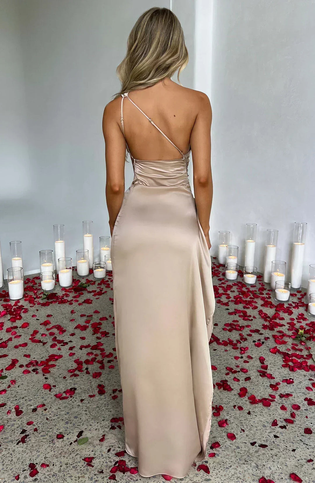 One-Shoulder Maxi Evening Dress with High Slit