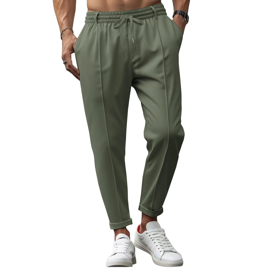 Men's Slim Fit Business Trousers | Pressed Front Crease & Drawstring Waist