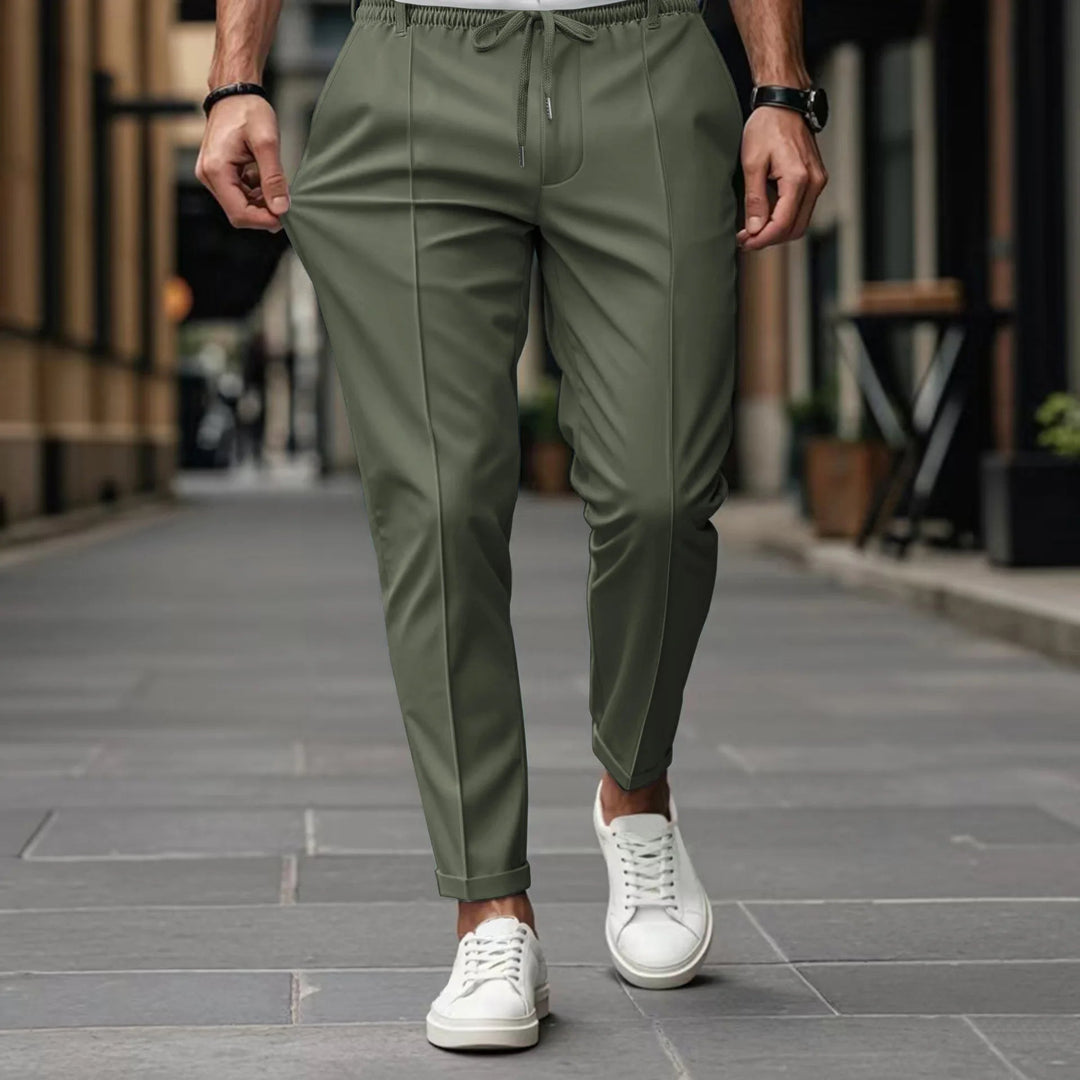 Men's Slim Fit Business Trousers | Pressed Front Crease & Drawstring Waist