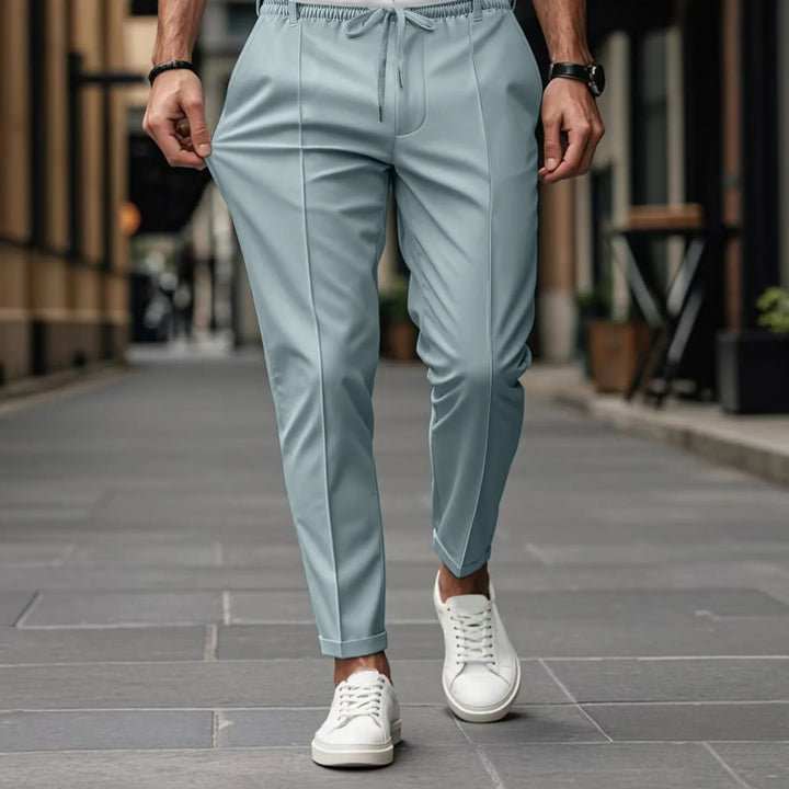 Men's Slim Fit Business Trousers | Pressed Front Crease & Drawstring Waist
