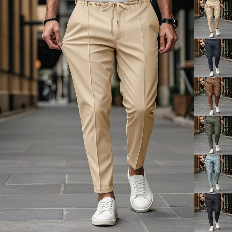 Men's Slim Fit Business Trousers | Pressed Front Crease & Drawstring Waist