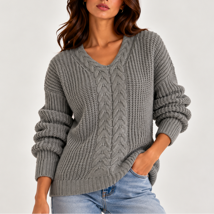 Lydia | Women's Cable Knit V-Neck Jumper Long Sleeve