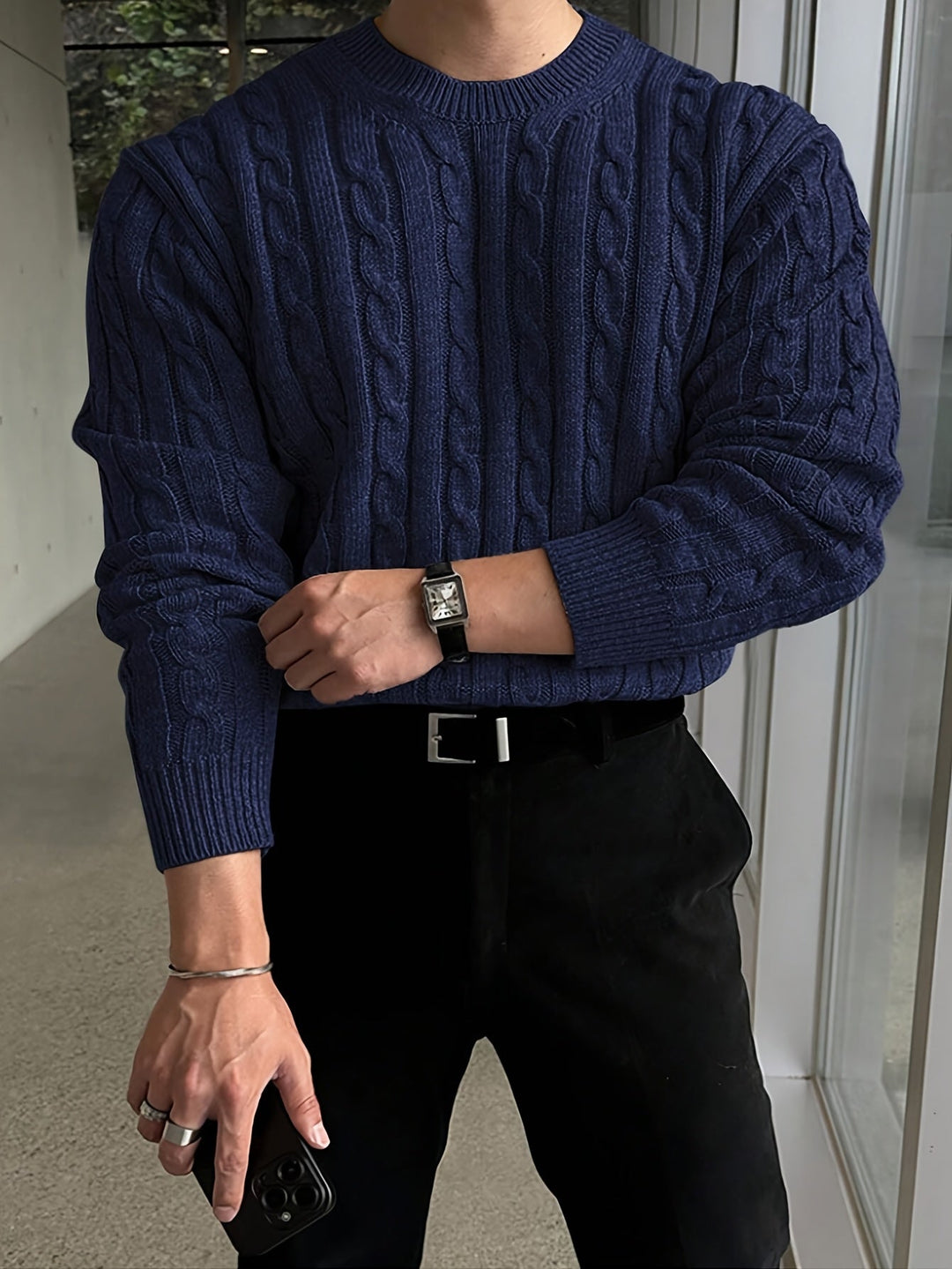 Preston | Men's Chunky Cable Knit Jumper Crew Neck Twisted