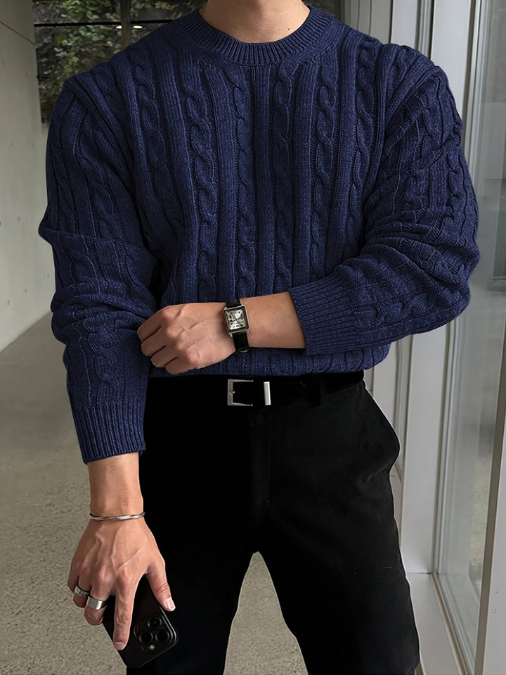 Preston | Men's Chunky Cable Knit Jumper Crew Neck Twisted