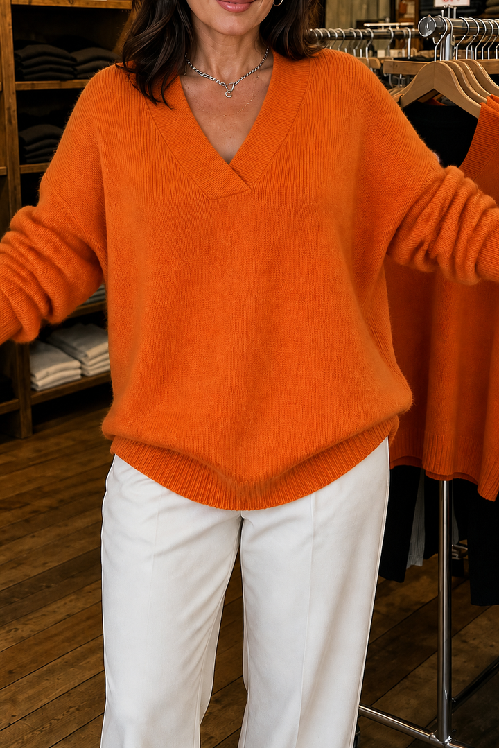 Elisa | Women's V-Neck Ribbed Stretch Knit Jumper Relaxed Fit