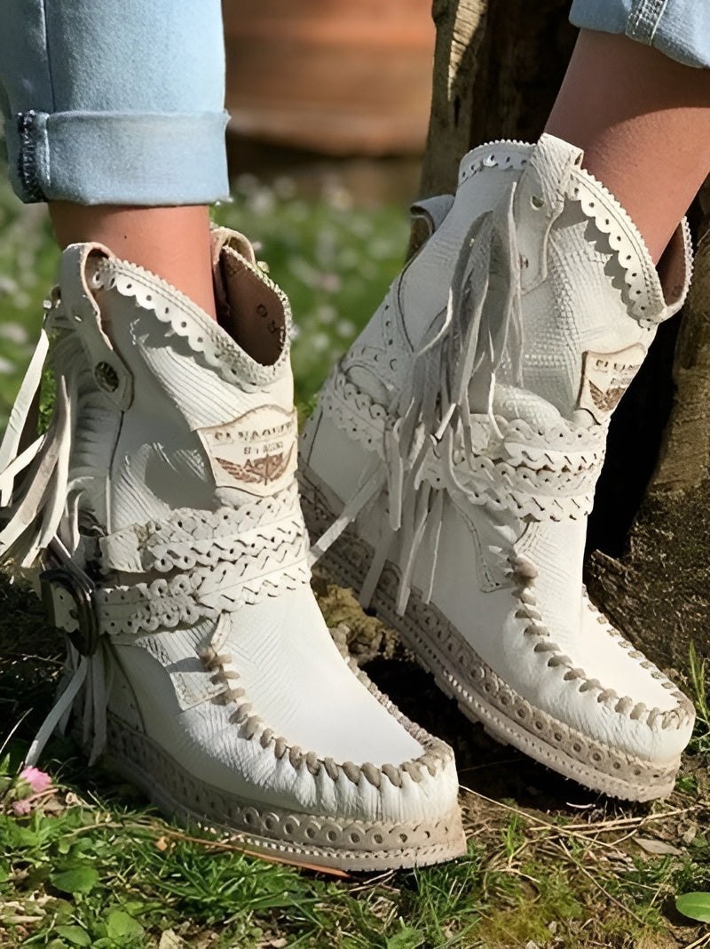 Women’s Boho Ankle Boots – Fringe Western Style for Casual Wear
