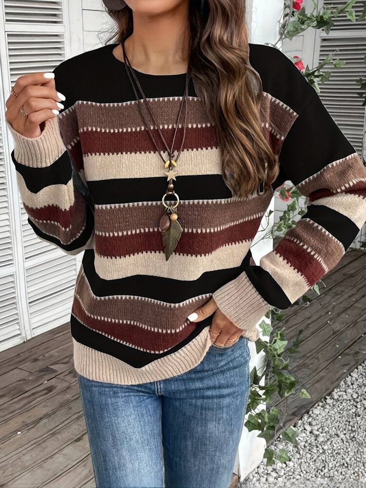 Delphine | Women's Striped Crew Neck Knitted Jumper Loose Fit