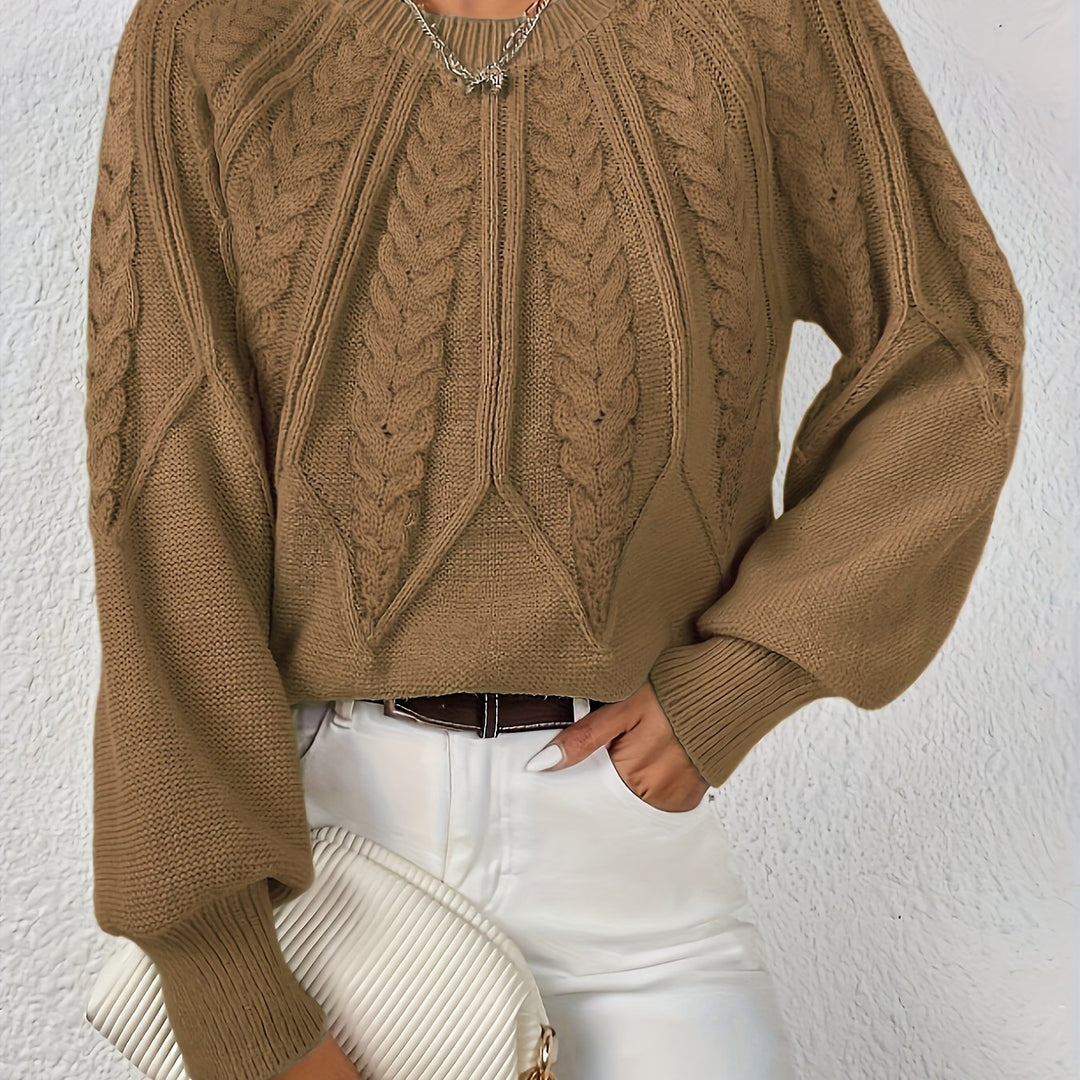 Hannah | Women's Cable Knit Jumper Voluminous Sleeves Wool Blend