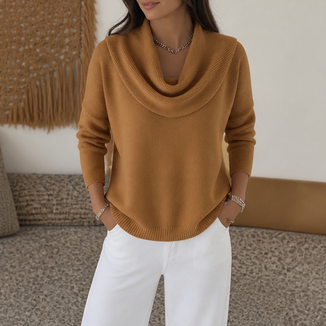 Isabelle | Women's Cowl Neck Knitted Jumper Draped Neckline Stretch