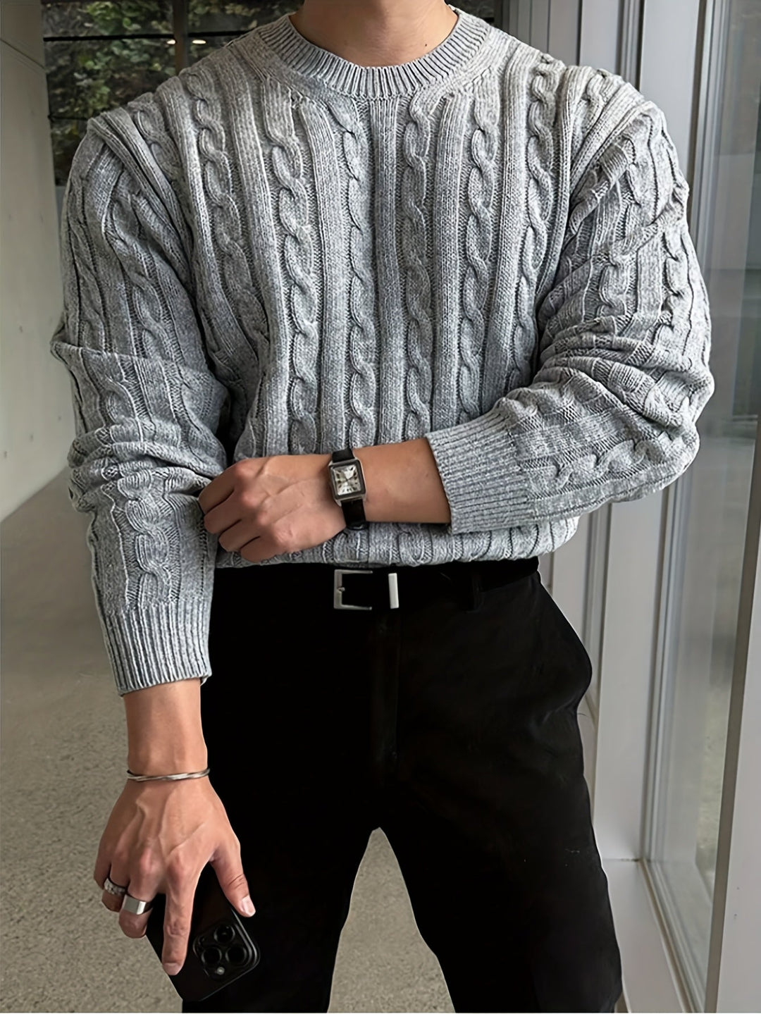 Preston | Men's Chunky Cable Knit Jumper Crew Neck Twisted