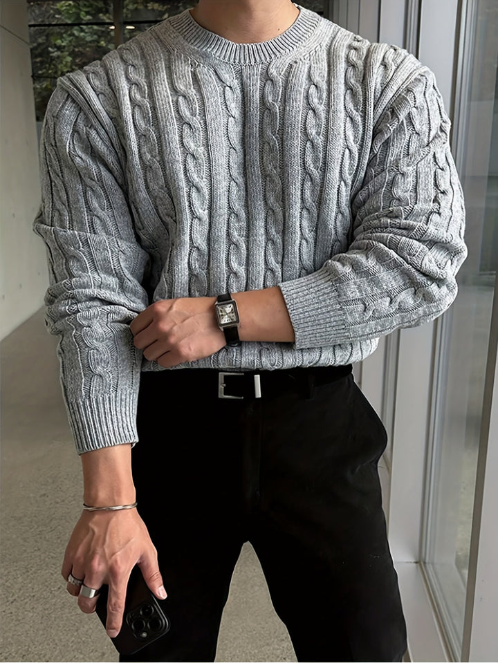 Preston | Men's Chunky Cable Knit Jumper Crew Neck Twisted