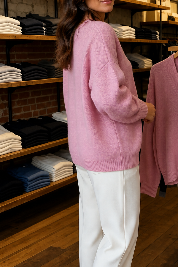 Elisa | Women's V-Neck Ribbed Stretch Knit Jumper Relaxed Fit
