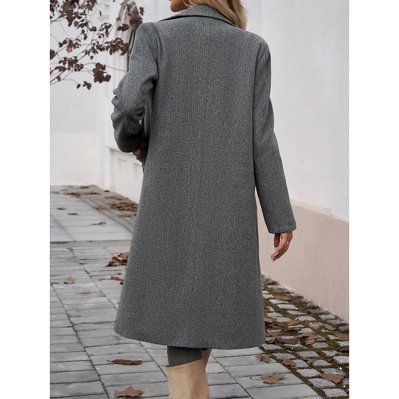 Walpurga | Women's Long Coat Straight Cut Notch Lapel Flap Pockets