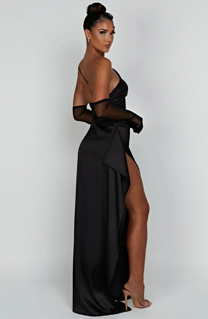 Laura | Women's One-Shoulder Pleated Satin Dress with Slit