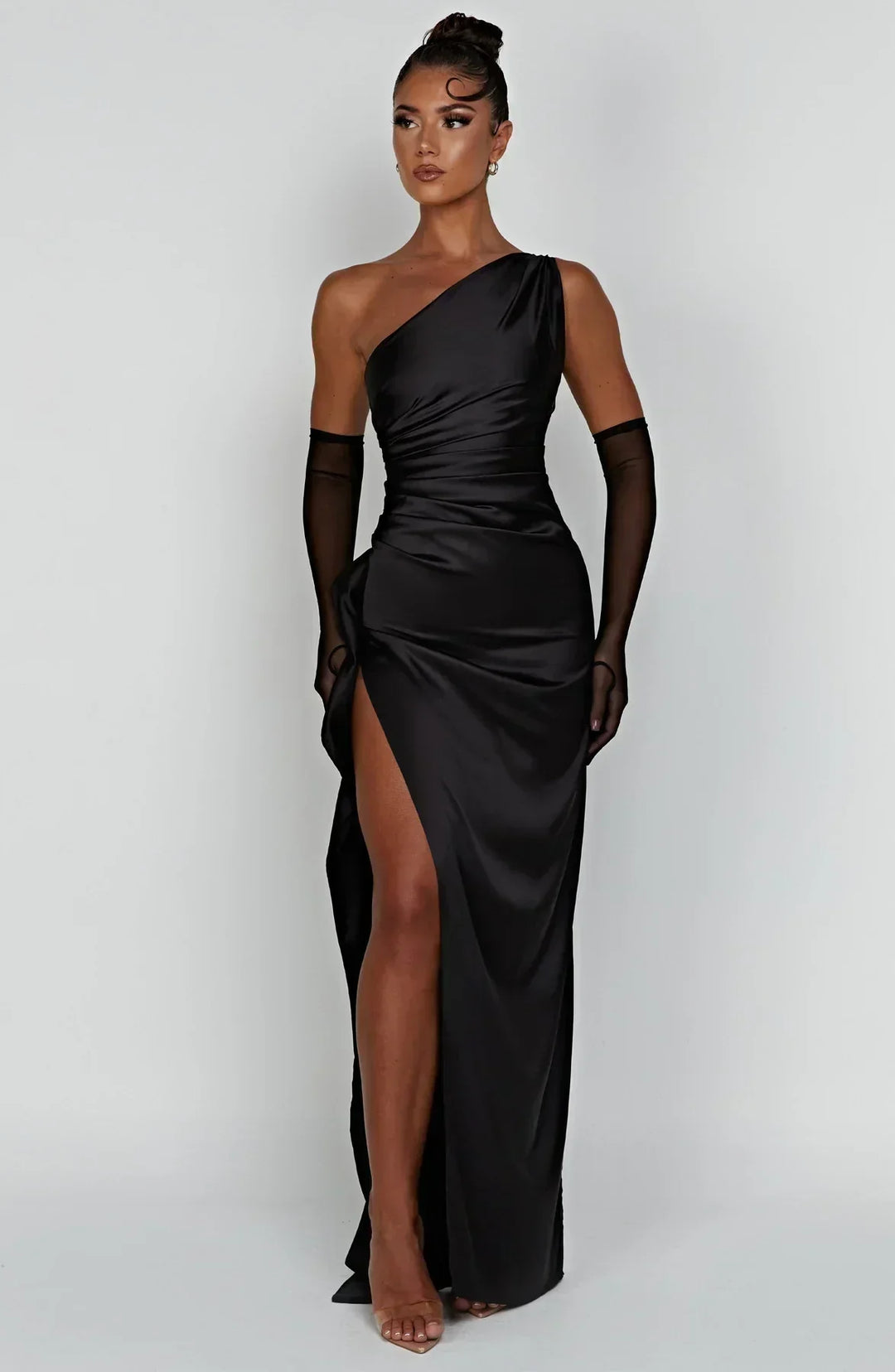 Laura | Women's One-Shoulder Pleated Satin Dress with Slit