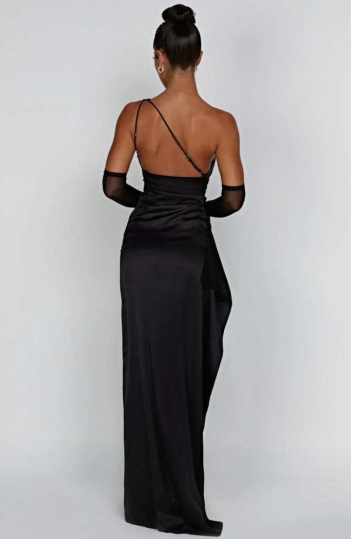 Laura | Women's One-Shoulder Pleated Satin Dress with Slit