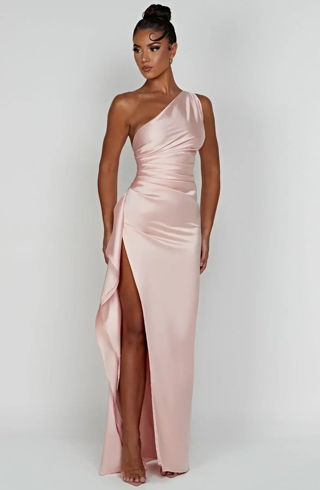 Laura | Women's One-Shoulder Pleated Satin Dress with Slit