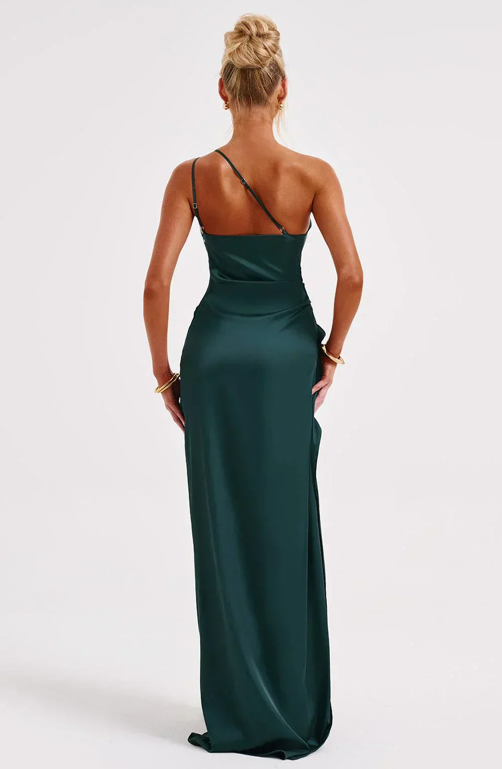 Laura | Women's One-Shoulder Pleated Satin Dress with Slit