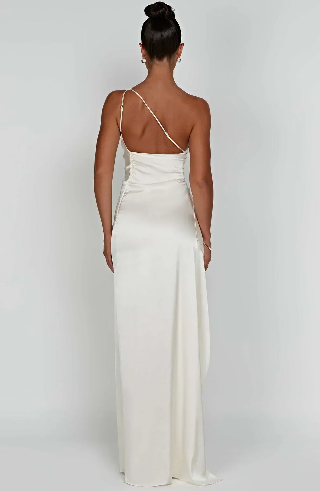 Laura | Women's One-Shoulder Pleated Satin Dress with Slit