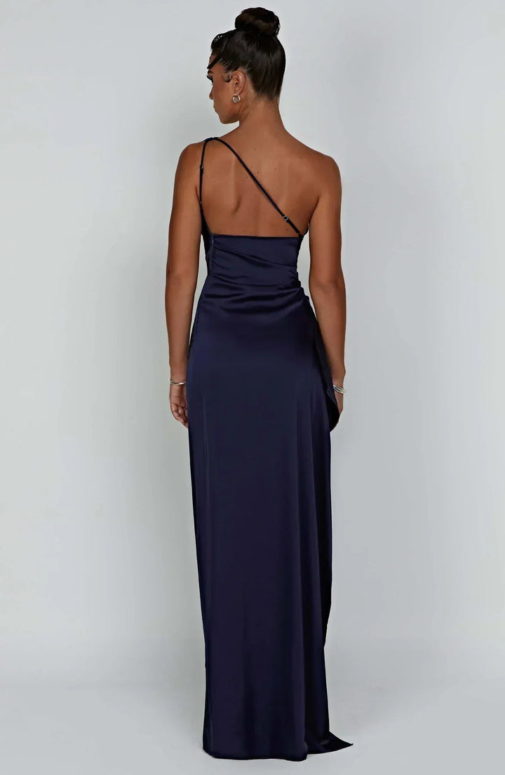 Laura | Women's One-Shoulder Pleated Satin Dress with Slit