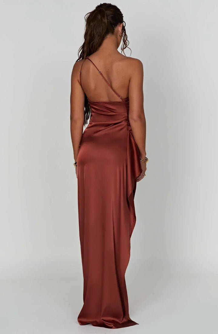 Laura | Women's One-Shoulder Pleated Satin Dress with Slit