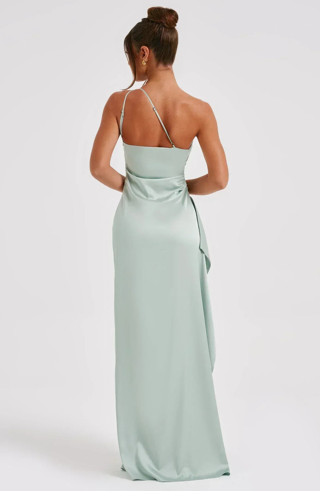 Laura | Women's One-Shoulder Pleated Satin Dress with Slit