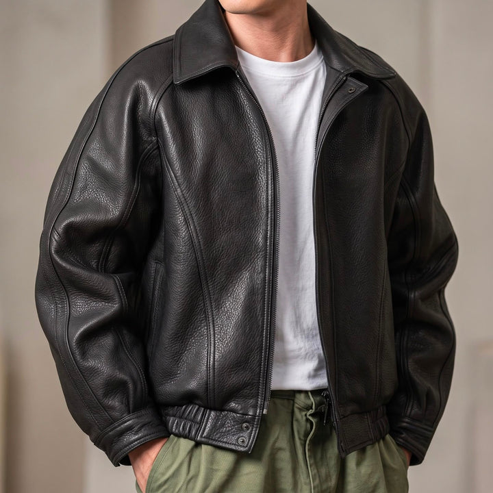 Patrick | Men's Leather Zip Jacket Collared Cotton-Lined