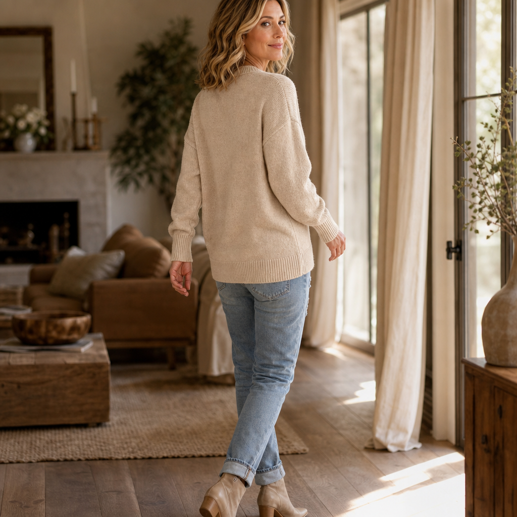 Clara | Women's Wool Knitted Jumper Braided Cord & Button Details