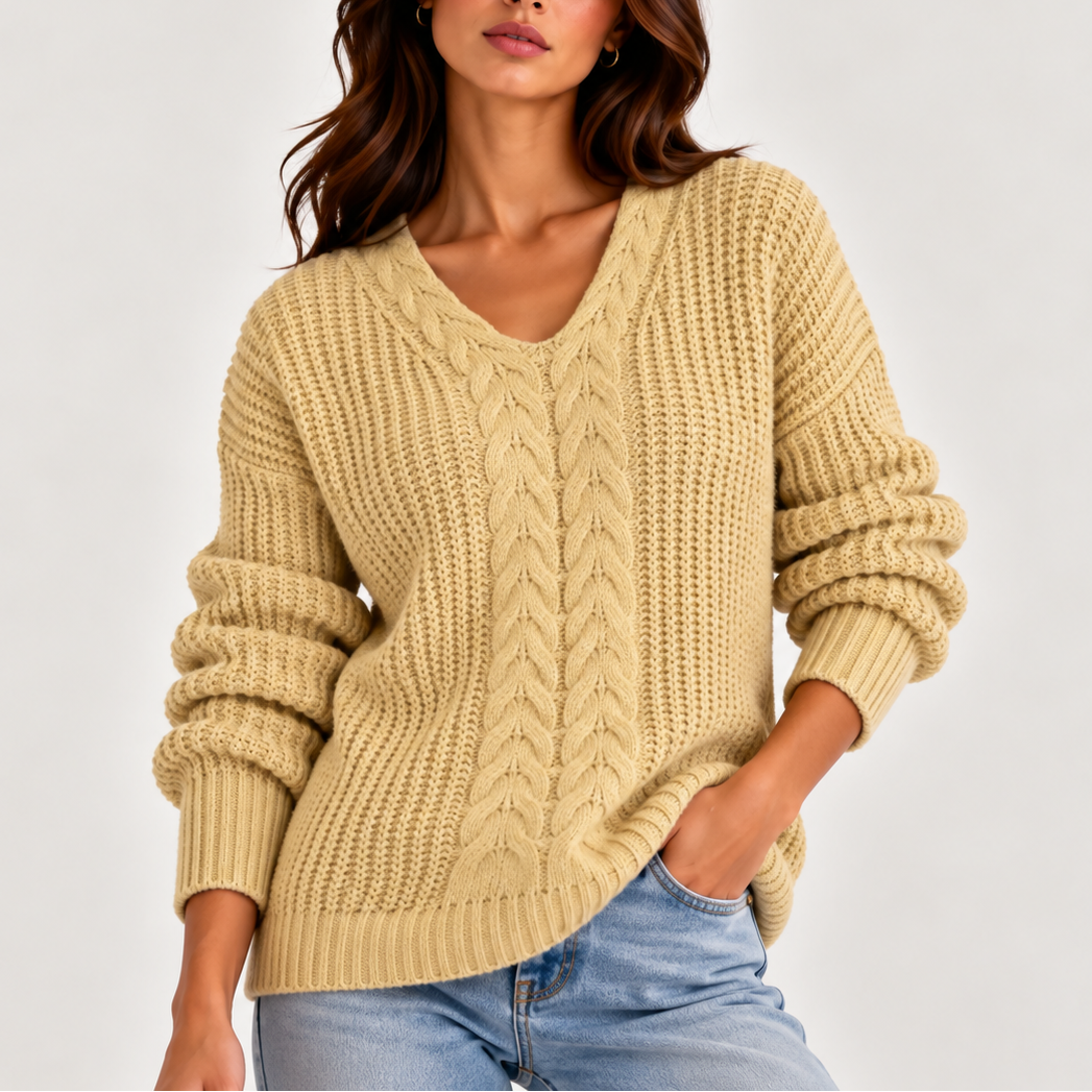Lydia | Women's Cable Knit V-Neck Jumper Long Sleeve