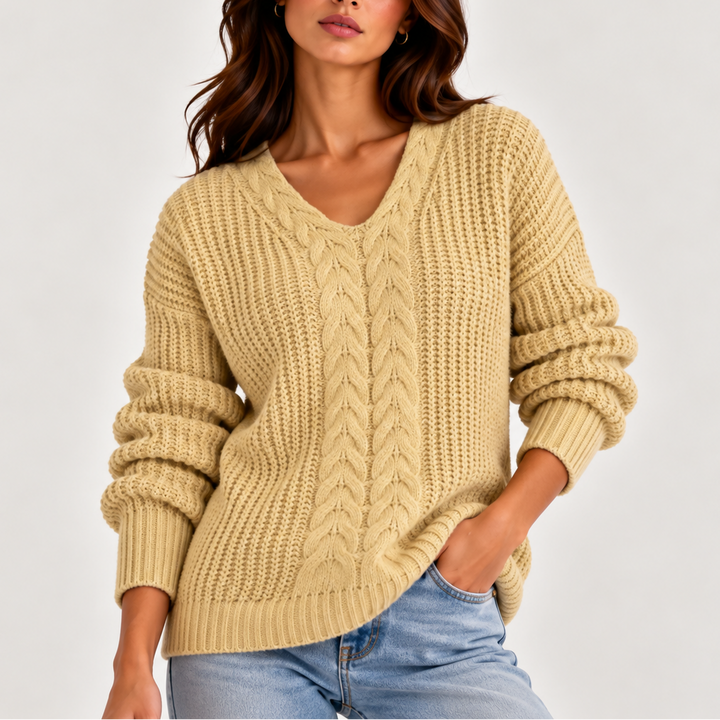Lydia | Women's Cable Knit V-Neck Jumper Long Sleeve