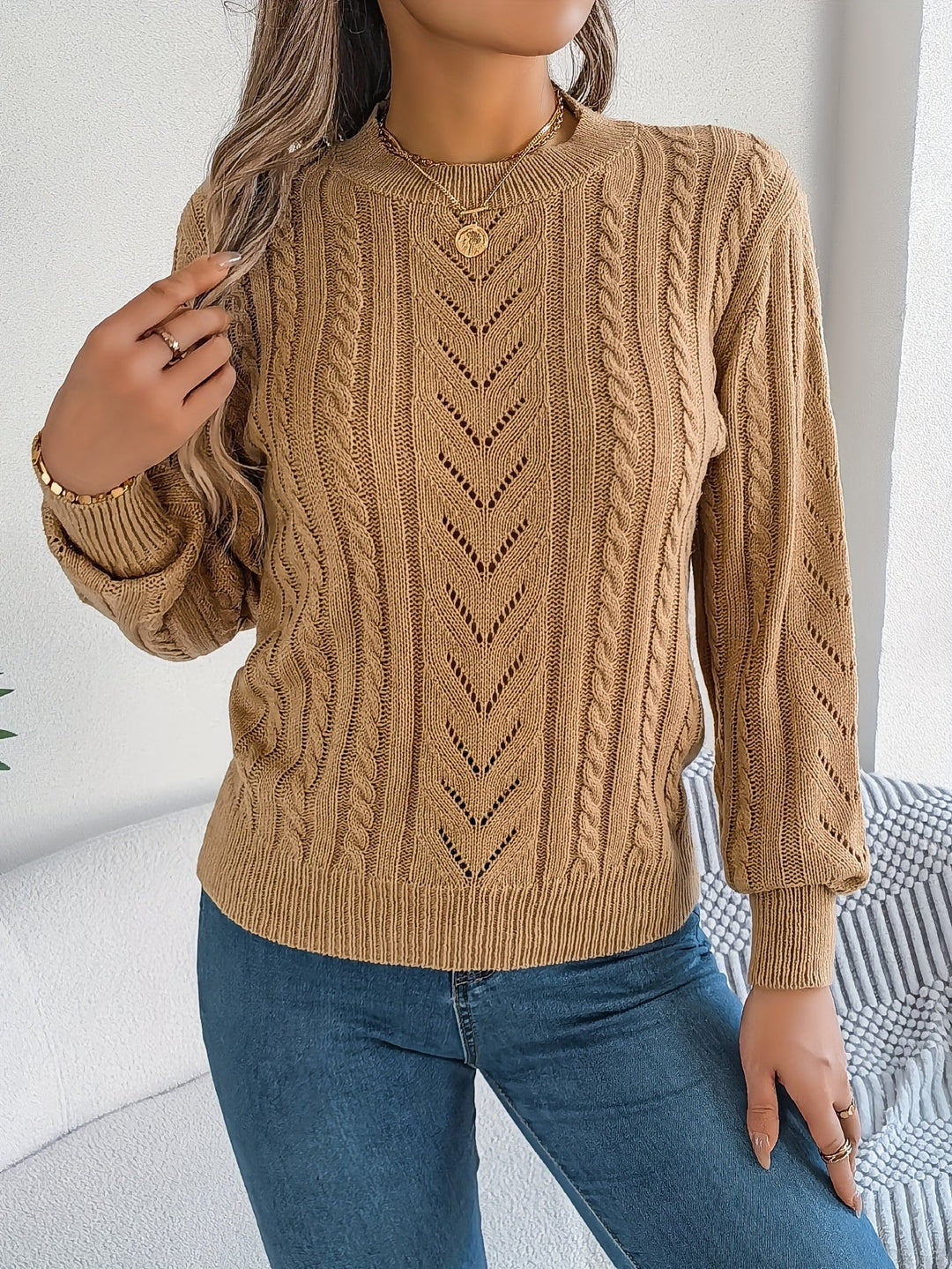 Blythe | Women's Cable Knit Textured Jumper Round Neck