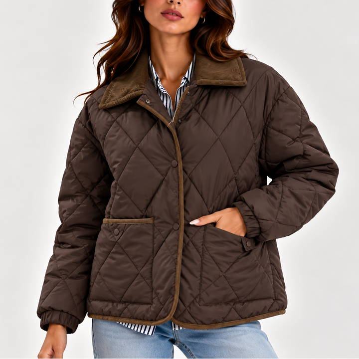Camilla | Women's Diamond Quilted Jacket Corduroy Collar Snap