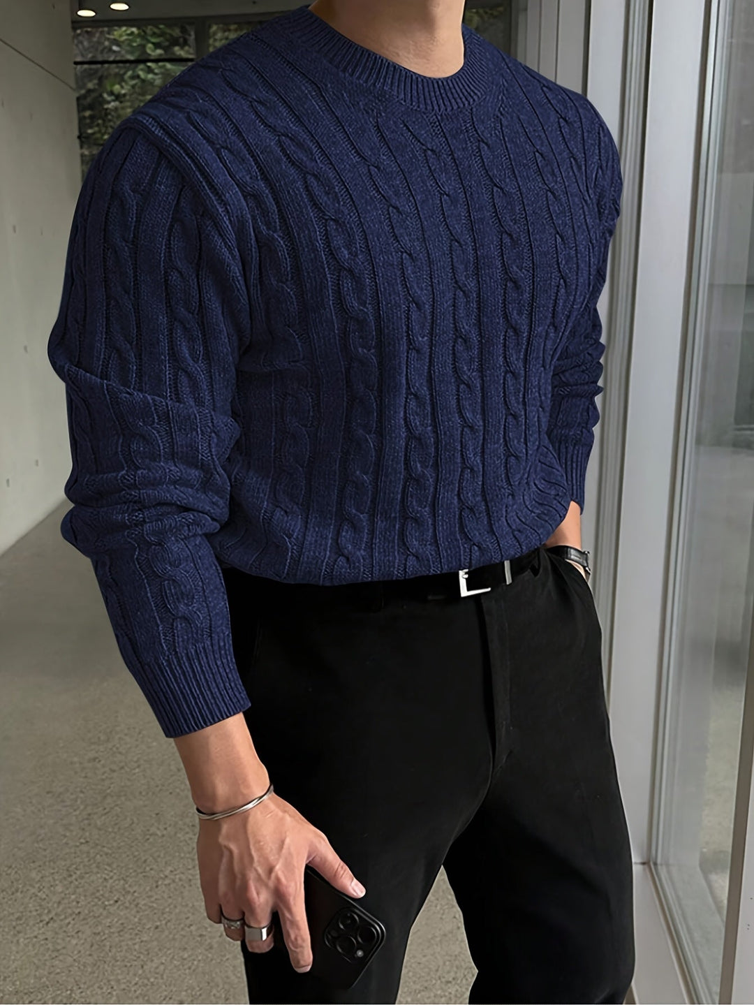 Preston | Men's Chunky Cable Knit Jumper Crew Neck Twisted