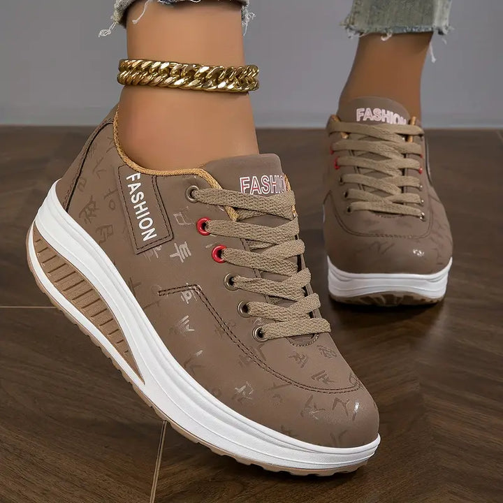 Charlotte | Women's Lace-Up Wedge Trainers Round Toe Cushioned Sole
