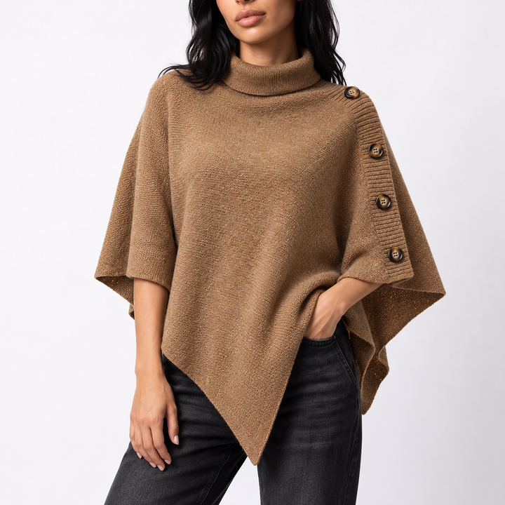 Marina | Women's Knitted Roll Neck Poncho Asymmetric Hem