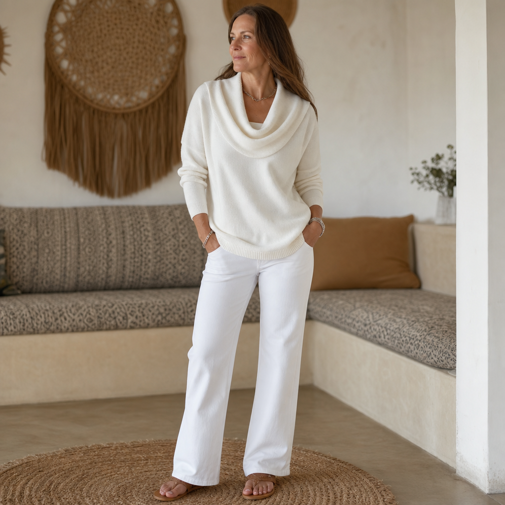 Isabelle | Women's Cowl Neck Knitted Jumper Draped Neckline Stretch