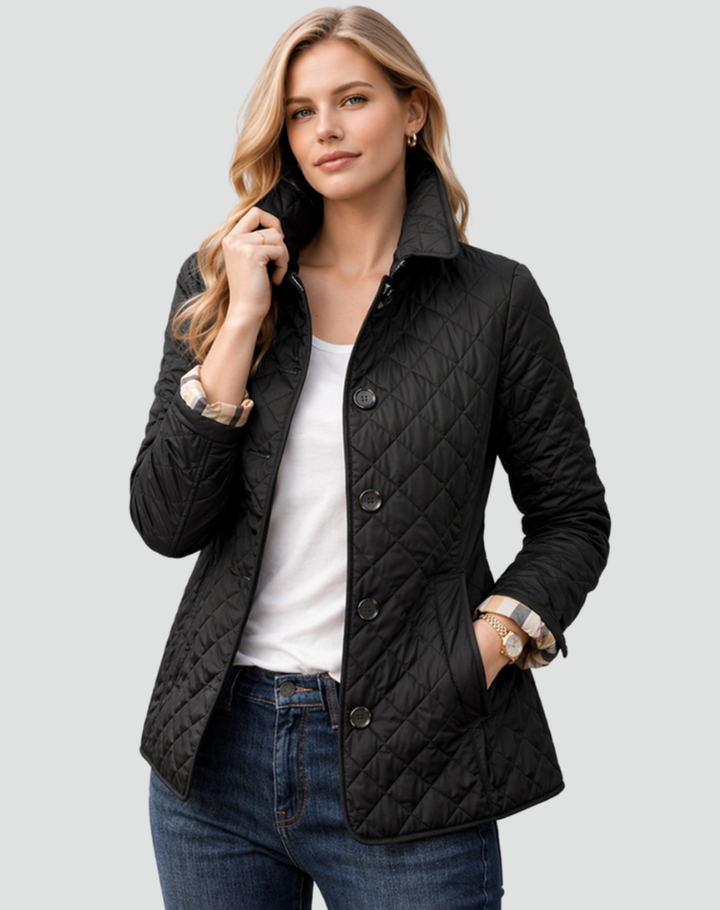 Violet | Women's Lightweight Quilted Jacket Button Front Collar