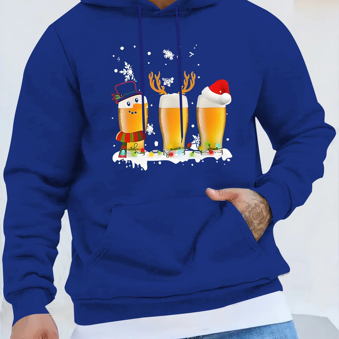 Finley | Men's Christmas Hoodie with Beer Mug Print and Hood